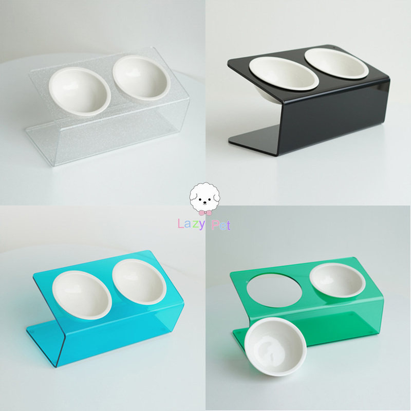 「Lazy Pet」韩国代购宠物猫狗简约亚格力支架姓名定制餐桌双连碗