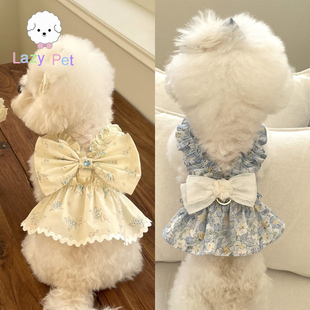 「Lazy Pet」韩国avec_chiot宠物蝴蝶结荷叶边背带裙胸背牵引绳