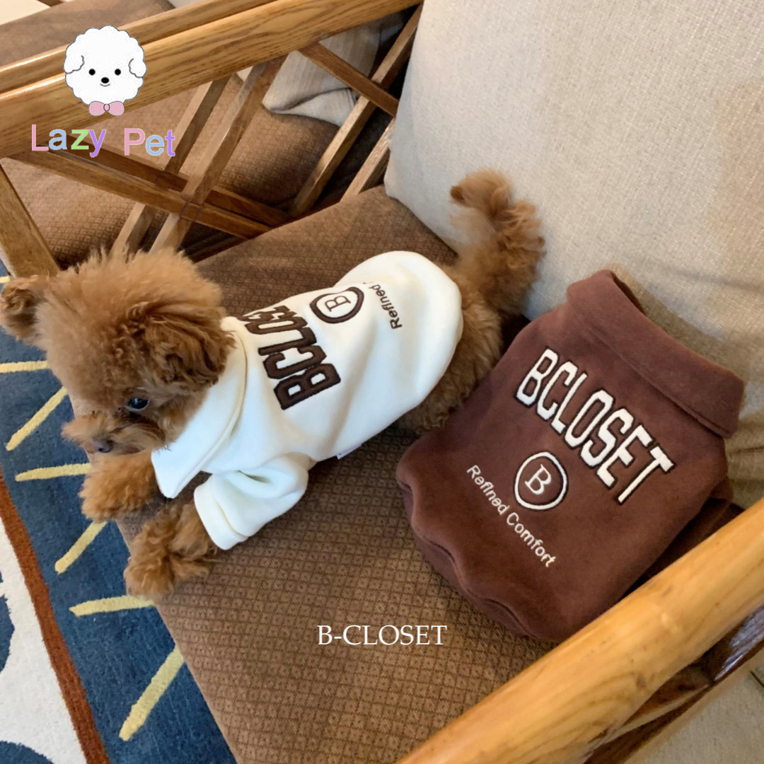 「Lazy Pet」韩国BCT宠物美式风格字母布贴半拉链高领拉绒卫衣