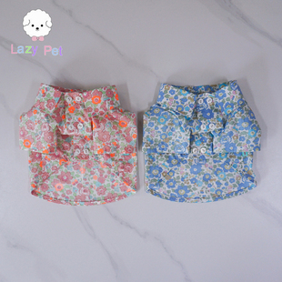 宠物手工柔软轻盈纯棉花朵双排扣翻领衬衫 「Lazy Pet」韩国代购