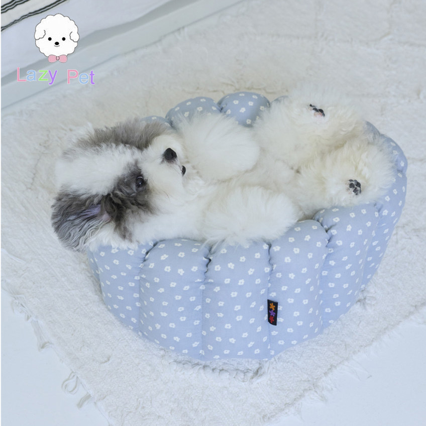 韩代蓝色花朵折叠立柱纯棉猫狗窝
