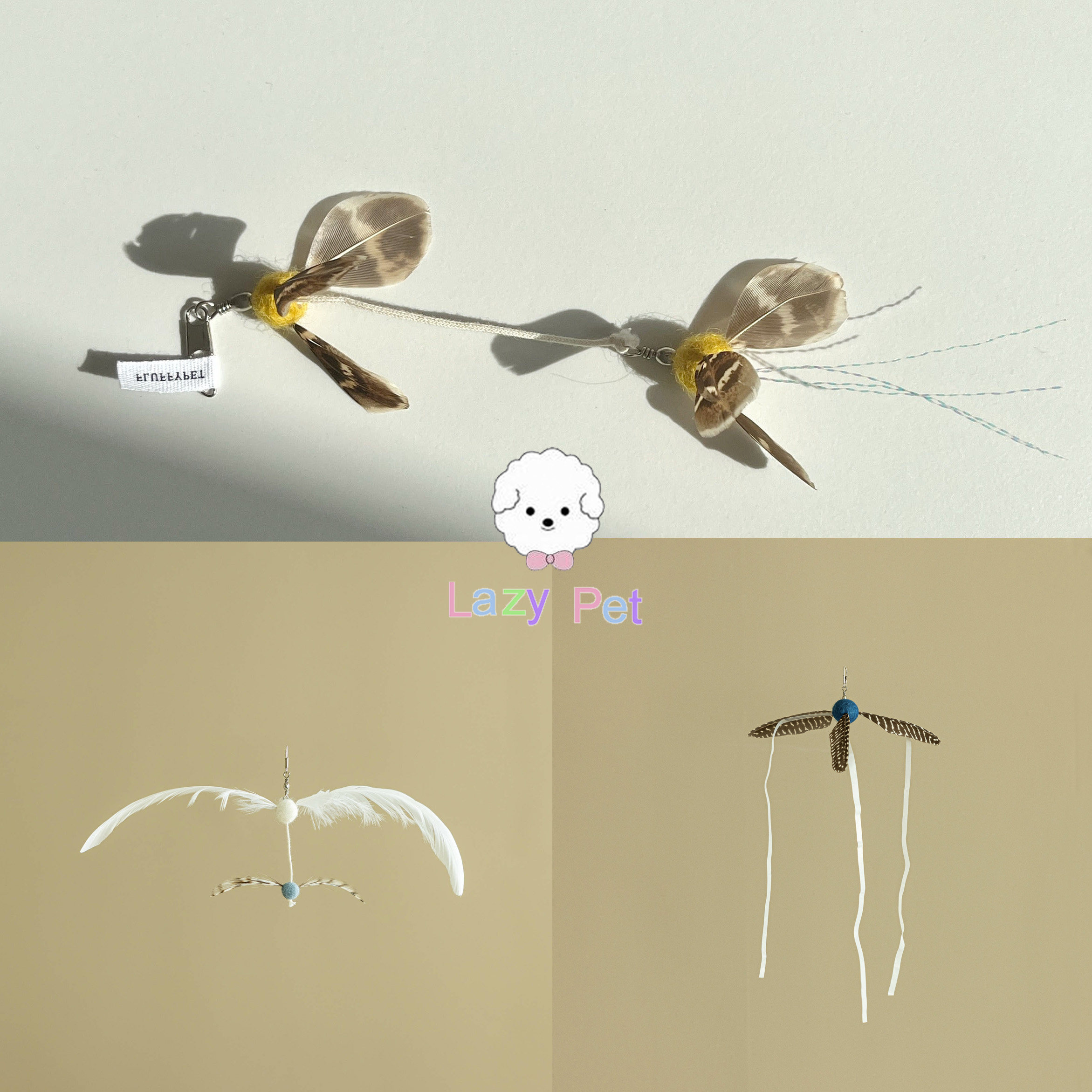 「Lazy Pet」韩国fluffypet宠物羽毛蜜蜂海鸥逗猫棒替换头玩具