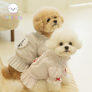 荷叶领小圆点连衣裙 宠物猫狗爱心花朵荷叶袖 「Lazy Pet」韩国代购