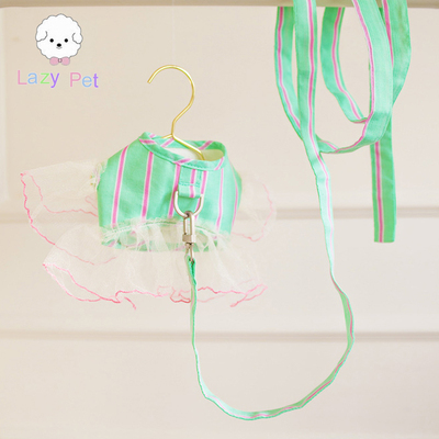 韩国宠物绿色荷叶边胸背牵引绳