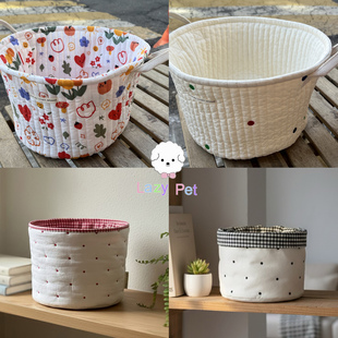 「Lazy 宠物玩具杂物储物整理花朵圆点格纹收纳篮 Pet」韩国代购