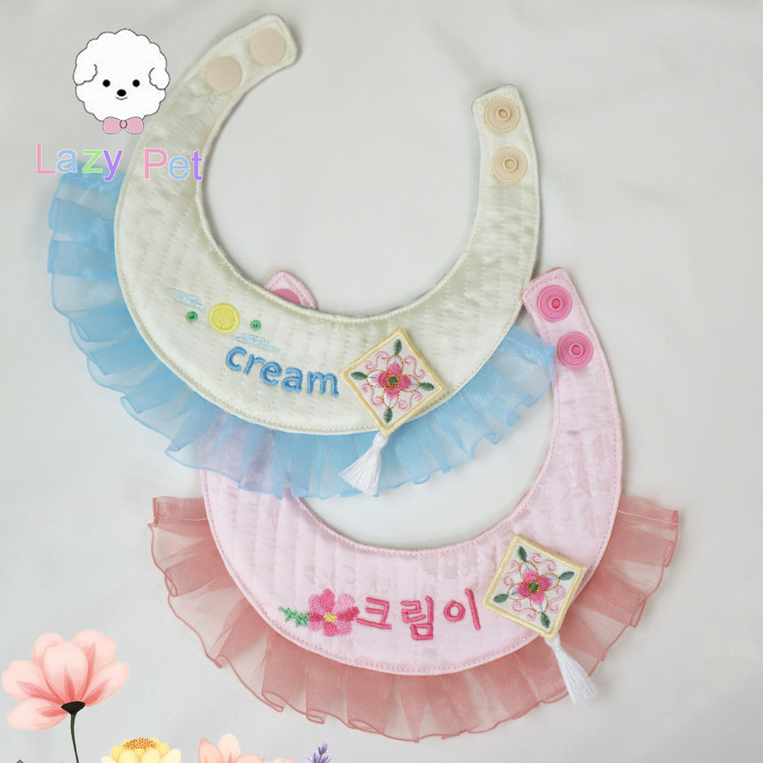 韩代定制刺绣荷叶边花朵韩服围脖