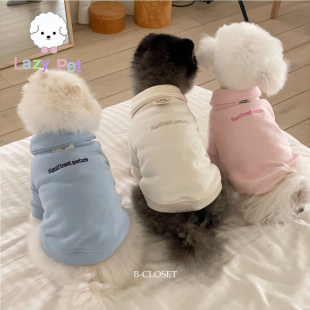 「Lazy Pet」韩国BCT宠物字母刺绣半拉链复古高领翻领纯棉卫衣