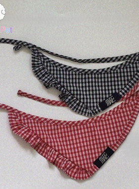「Lazy Pet」韩国代购micmac宠物格纹荷叶边可爱三角系围巾口水兜