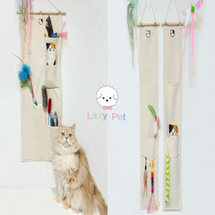 逗猫棒玩具收纳袋 宠物猫咪头像多口袋壁挂式 「Lazy Pet」韩国代购
