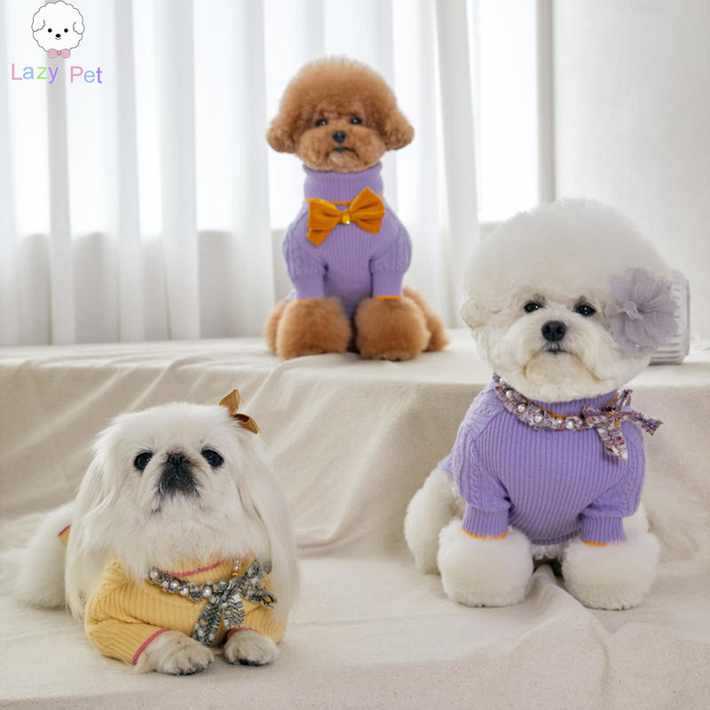 「Lazy Pet」韩国代购宠物狗狗秋冬羊绒保暖舒适条纹高领针织T恤
