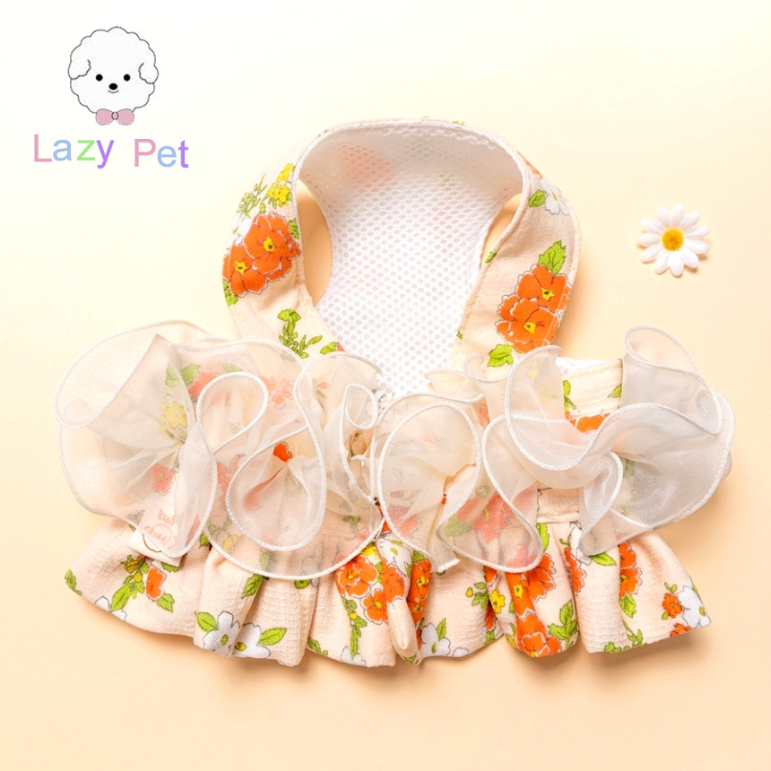「Lazy Pet」韩国代购宠物猫狗手工网眼透气花朵荷叶边胸背牵引绳