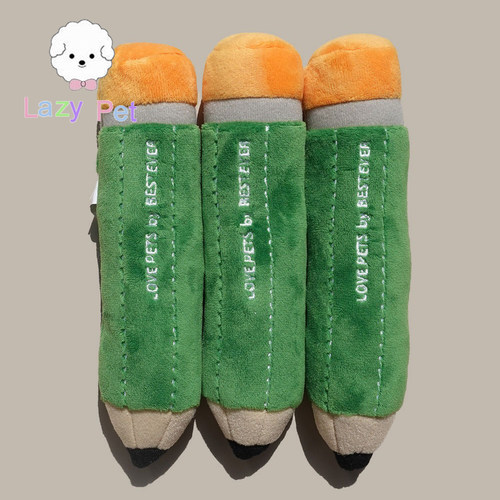 韩代仿真绿色毛绒铅笔发声玩具