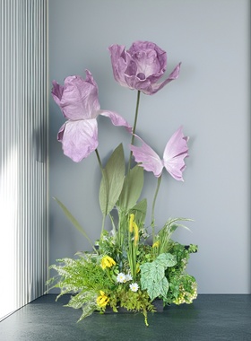 大型纸艺花橱窗商场美陈装饰婚庆仿真花网红打卡紫色虞美人玫瑰花