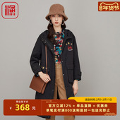 渔服饰冬装 棉衣外套FGFD4031 刺绣花带帽冬季 女2023年新款 过膝长款