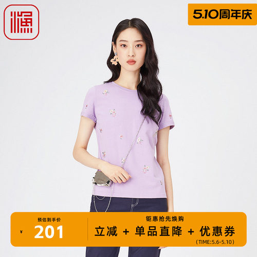 FISHING短袖t恤女2024新款夏季简约绣花纯棉全棉休闲上衣FGGB2049