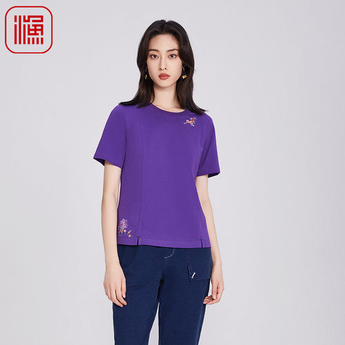 FISHING女装短袖t恤女2025新款夏季纯棉全棉简约绣花上衣FGHB2037