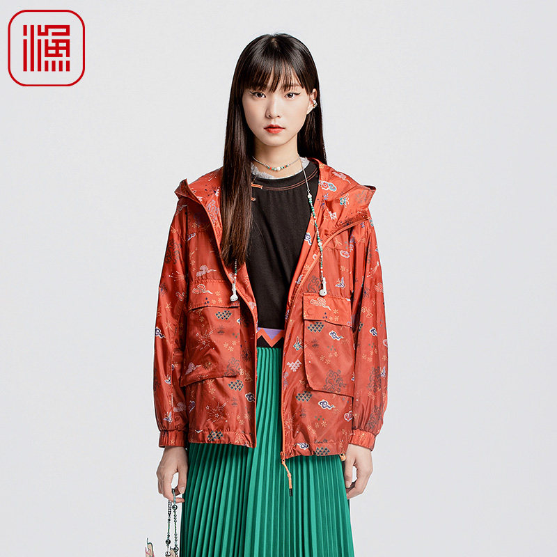 渔牌女装外套女款2024新款连帽印花风衣外套休闲复古上衣FGGC3060图片