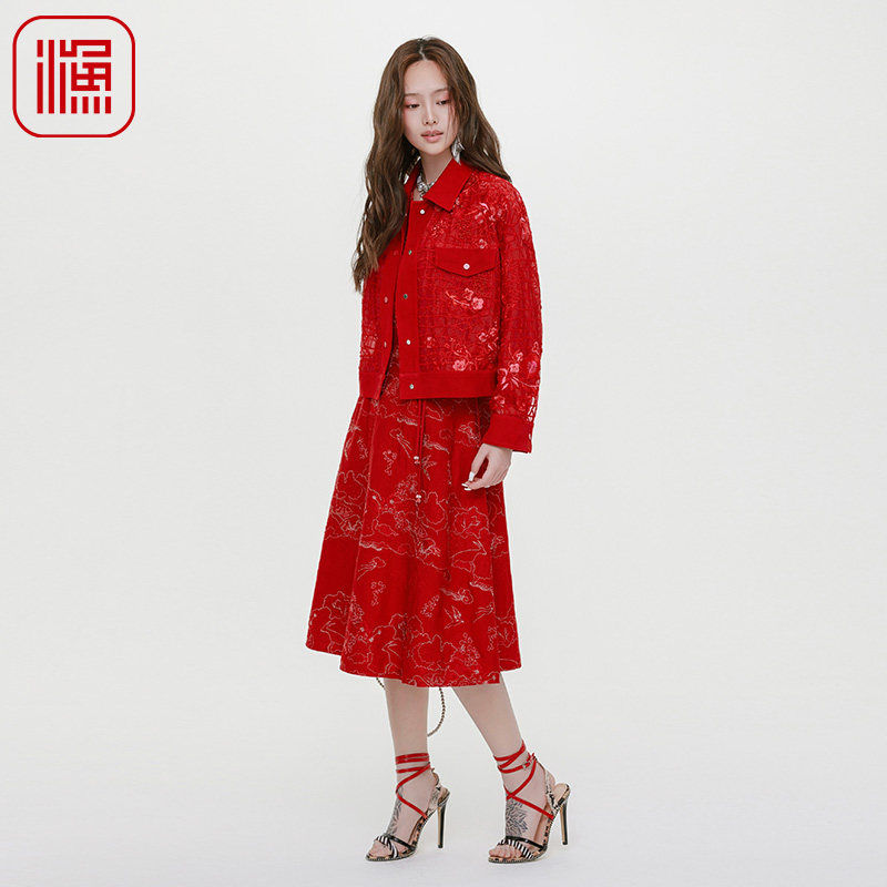 渔牌真丝女装国风2025新款早秋重工刺绣绣花镂空桑蚕丝短款时尚外