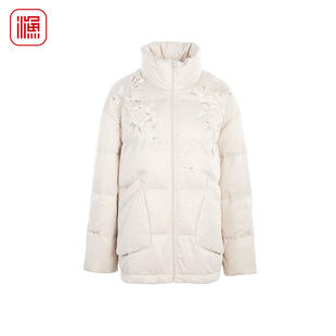 绣花刺绣鹅绒中长保暖厚外套FGHD5035 新款 渔牌女装 羽绒服2025冬季