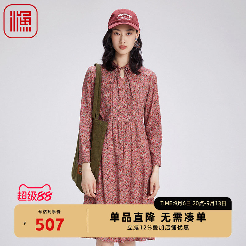 渔牌秋装女款2024年新款松弛感宽松遮小肚子长袖连衣裙子FGGC0058