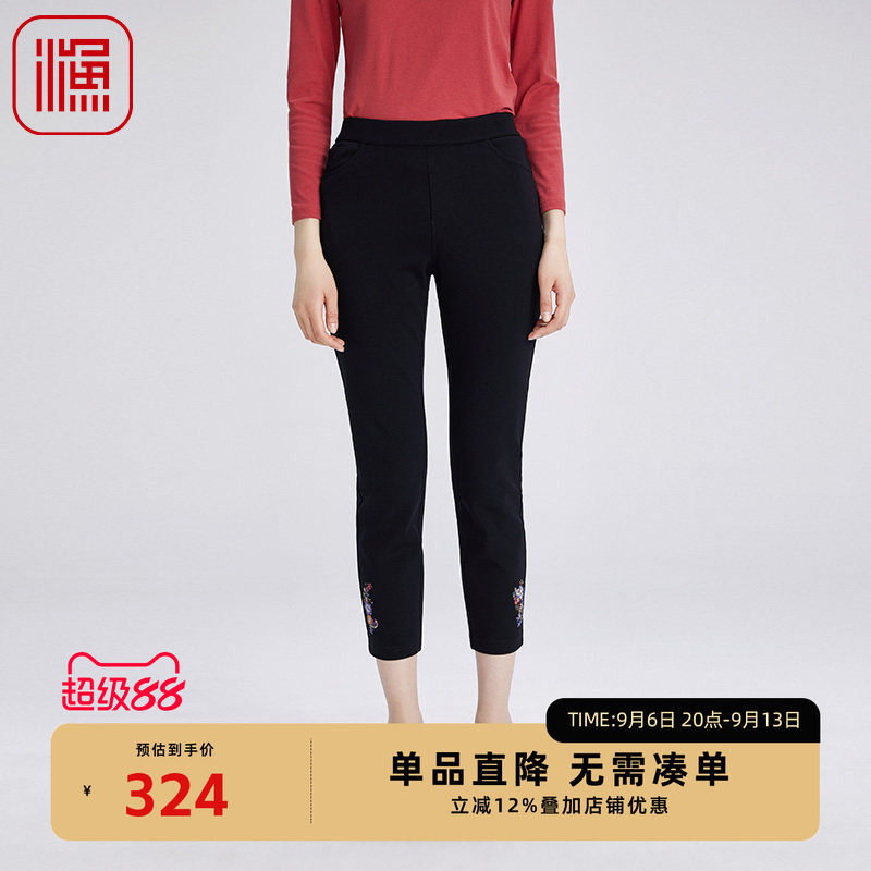 渔牌女装裤子女2024新款秋冬加绒松紧腰弹力紧身休闲长裤FGGD8203