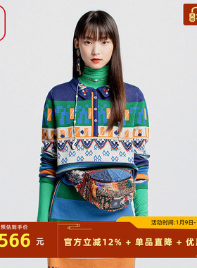 渔服饰针织衫女2024新款春秋文艺感半开扣翻领毛衫上衣FGGCT003A