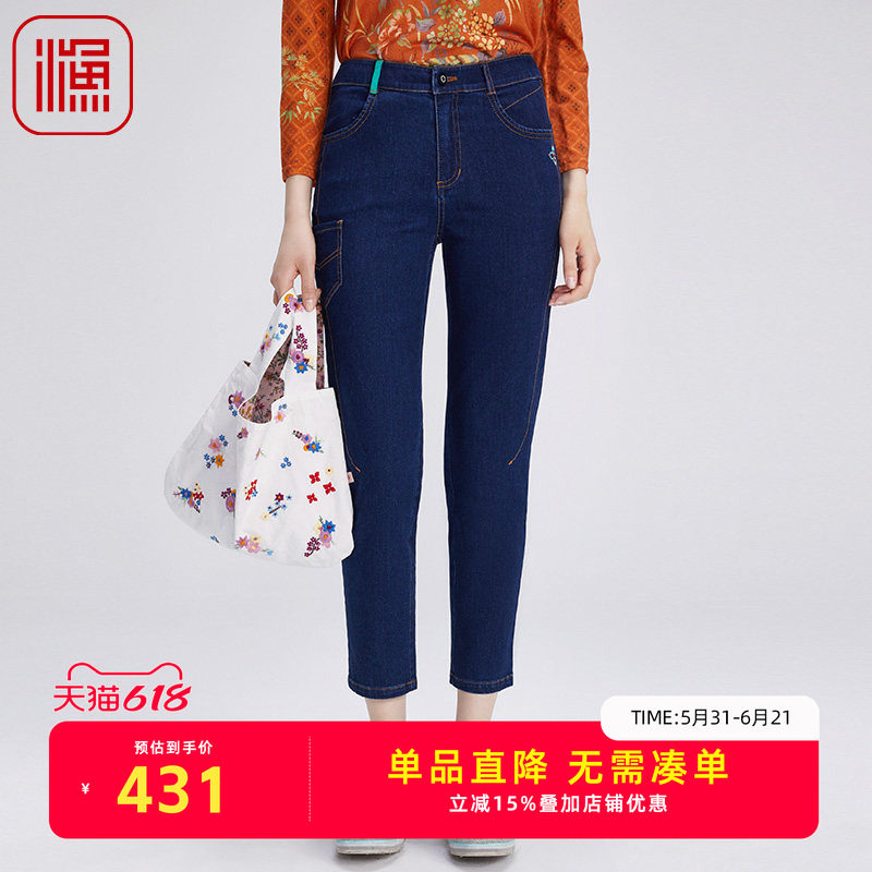 渔女装牛仔裤2024年新款女秋冬棉质休闲紧身弹力休闲长裤FGGD6028