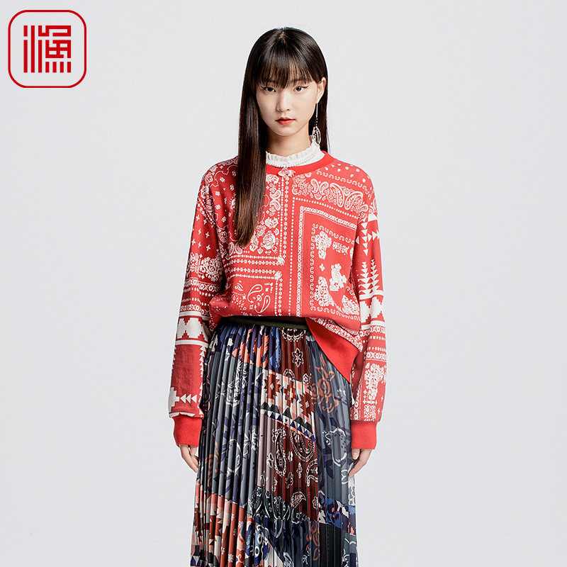 渔牌女装卫衣女2024新款秋冬红色喜庆印花简约休闲棉上衣FGGD2541