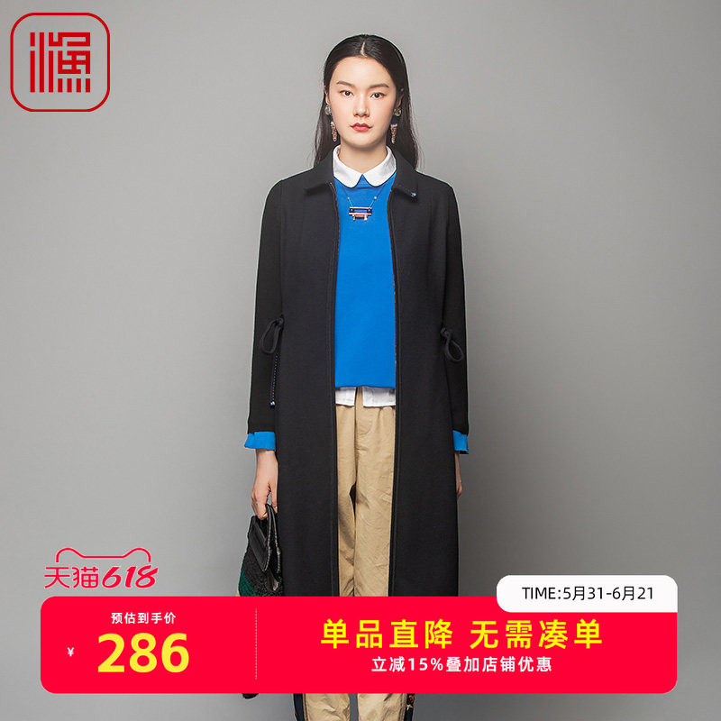 FISHING大衣女2023新款系带过膝长款绣花羊毛呢外套显瘦FGFD3226