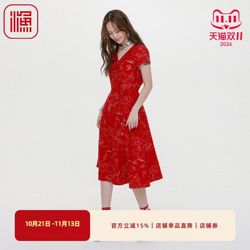 渔牌女2025早秋绣花连衣裙