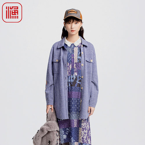 渔牌女装大衣女款2024新款宽松遮小肚子针织羊毛呢大衣FGGC3205