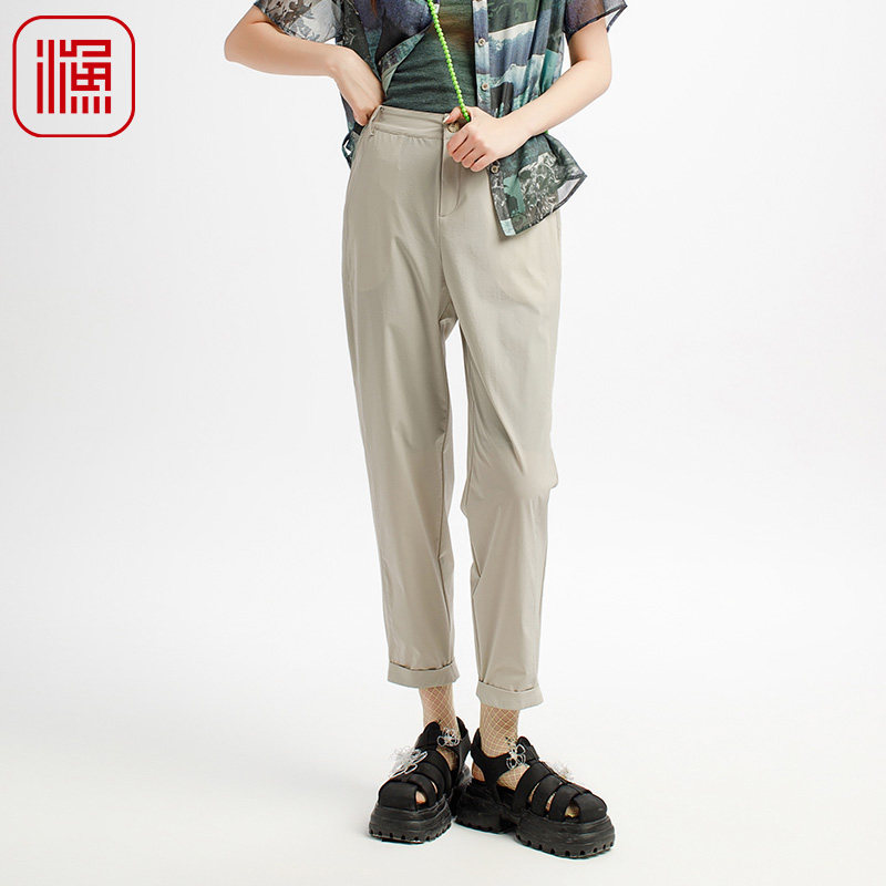 渔牌女装裤子女2025新款春夏弹力中式绣花休闲锥形长裤子FGHB6253