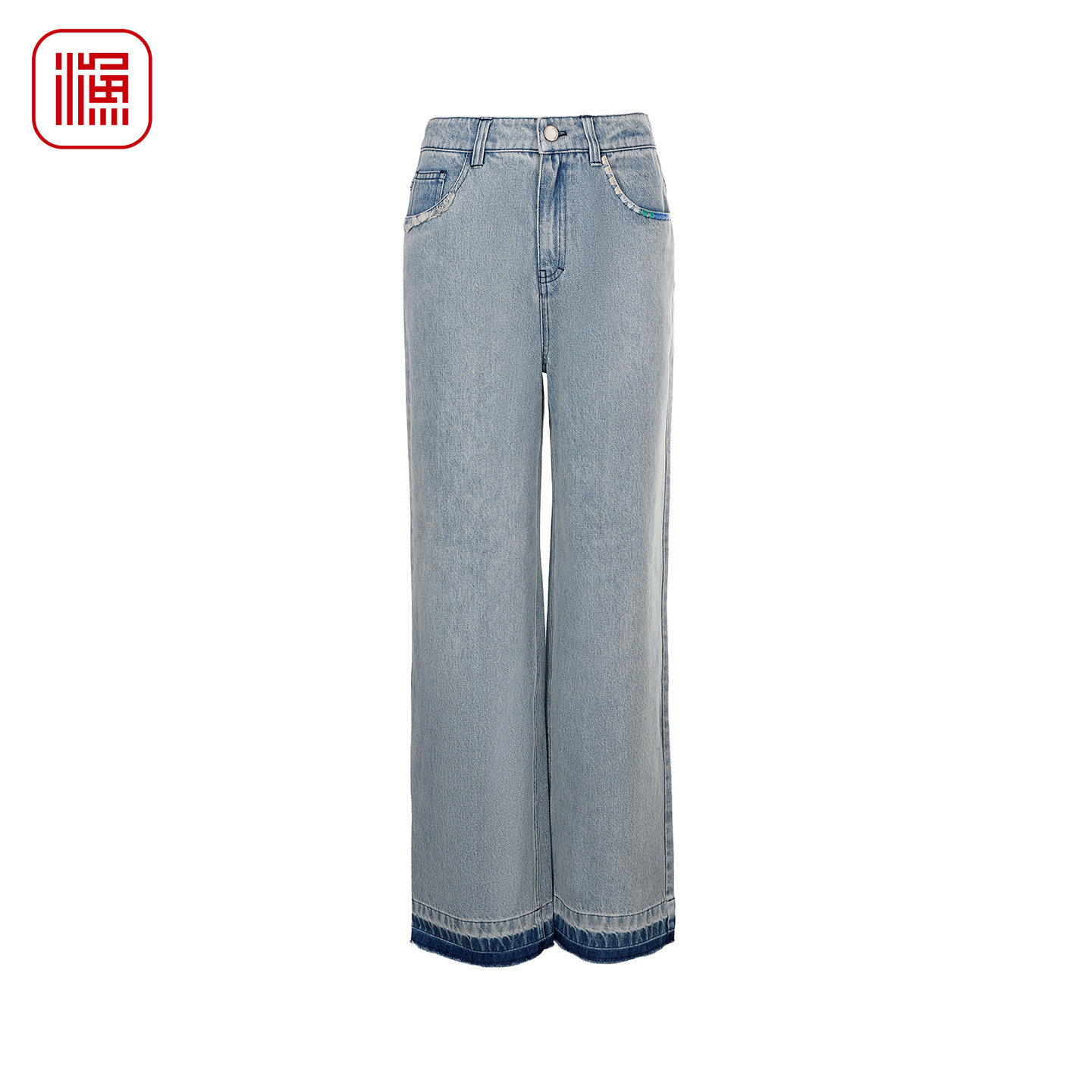 渔牌浅蓝阔腿牛仔裤2026春装新款复古做旧文艺松弛感女裤FGIA6009