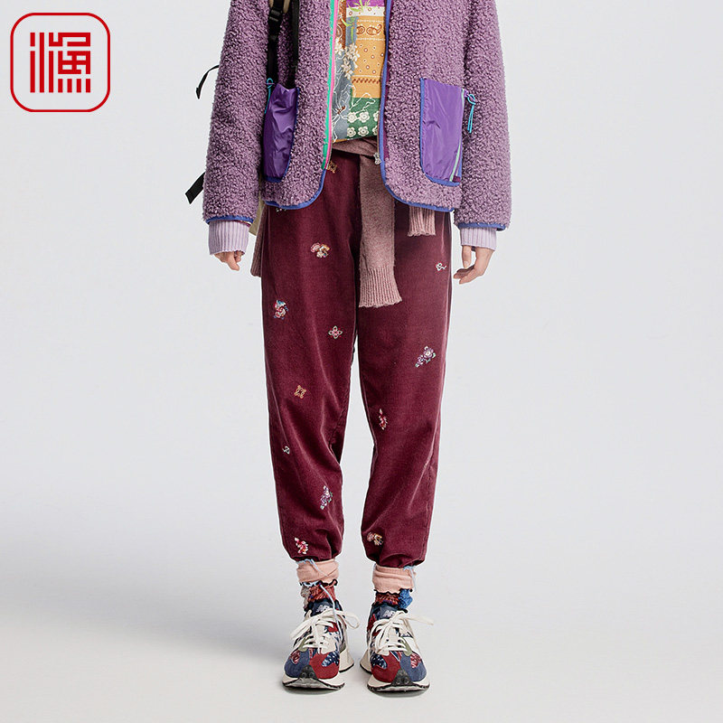 渔牌女装裤子女2024新款秋冬款棉灯芯绒纯小脚休闲长裤FGGC6218