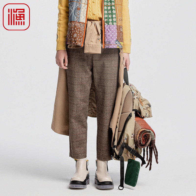 渔牌新款格纹弹力休闲裤
