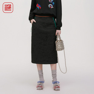 刺绣棉裙FGHD9001 半裙直筒显瘦女裙子加厚中长款 渔牌2025冬季 新款