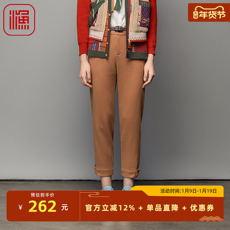 渔牌女装女裤秋冬款2023新款棉羊毛休闲九分长裤文艺百搭FGFD6215