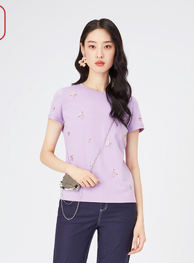 FISHING短袖t恤女2024新款夏季简约绣花纯棉全棉休闲上衣FGGB2049