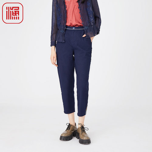 渔牌女装裤子女2024新款棉春夏季薄款休闲九分长裤FGGB6232