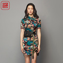 夏秋季 FISHING裙子2023新款 女国潮印花改良旗袍领连衣裙FGFC0007