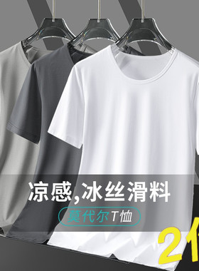 夏季莫代尔冰丝薄款白色短袖男士潮流百搭半袖t恤打底衣服体恤衫