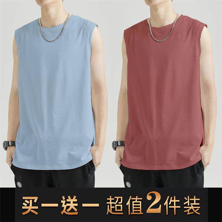 潮牌新款纯色坎肩无袖背心t恤男夏季宽松运动休闲纯棉内搭打底衫