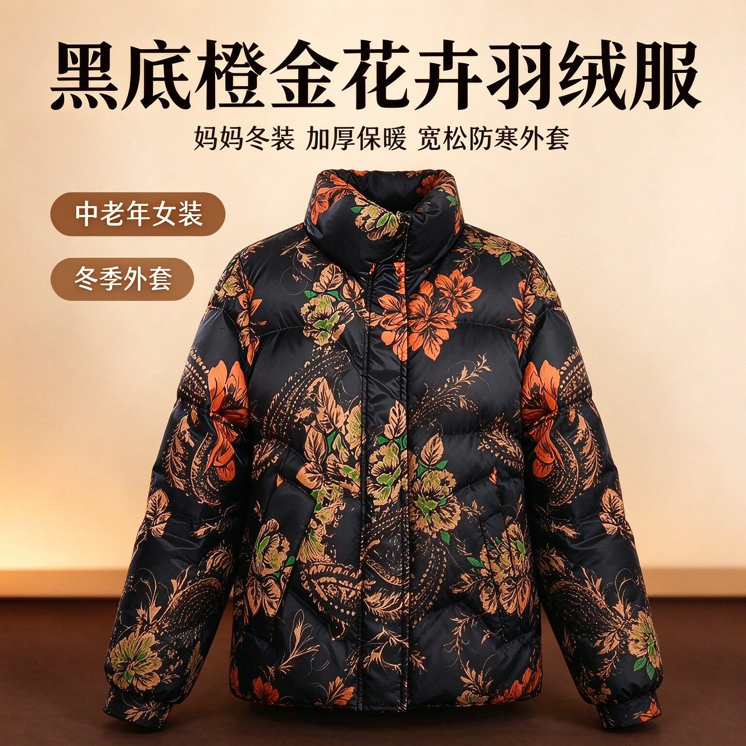 冬季加厚防寒显瘦妈妈羽绒服