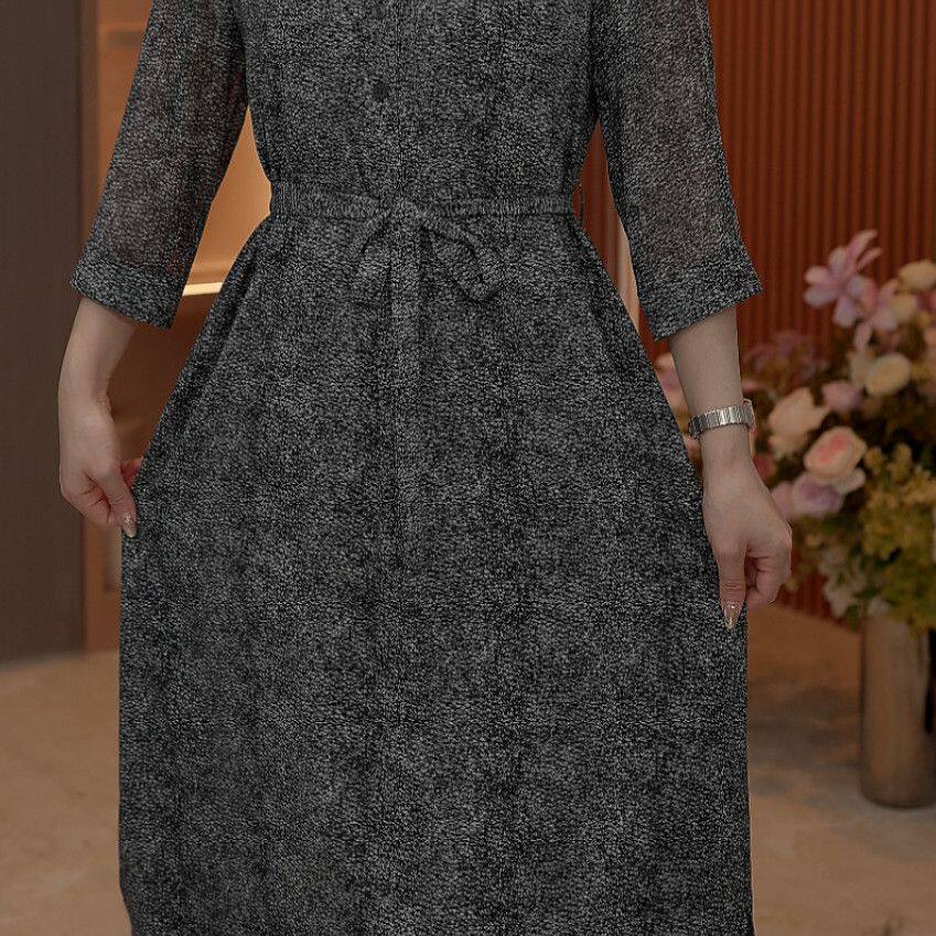 2026夏季妈妈装遮肉系带连衣裙