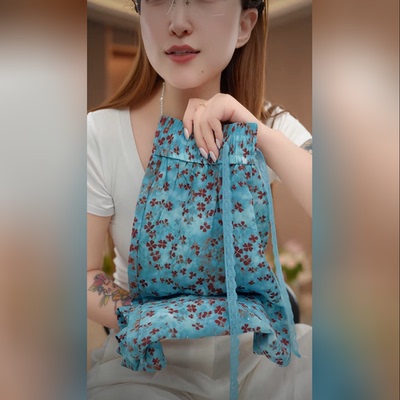 夏季新款百搭湖蓝四叶草休闲裤