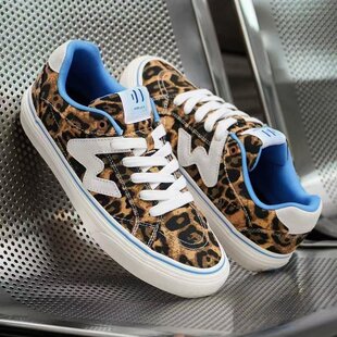 顽官方豹纹印花春季 刻 校园风W系列帆布拼接低帮男女国潮滑板鞋