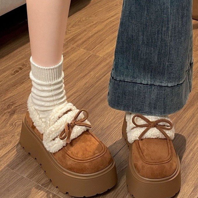 2025冬季新款深口单鞋绒面2025年冬季松糕底棉一脚蹬高跟(5-8cm)