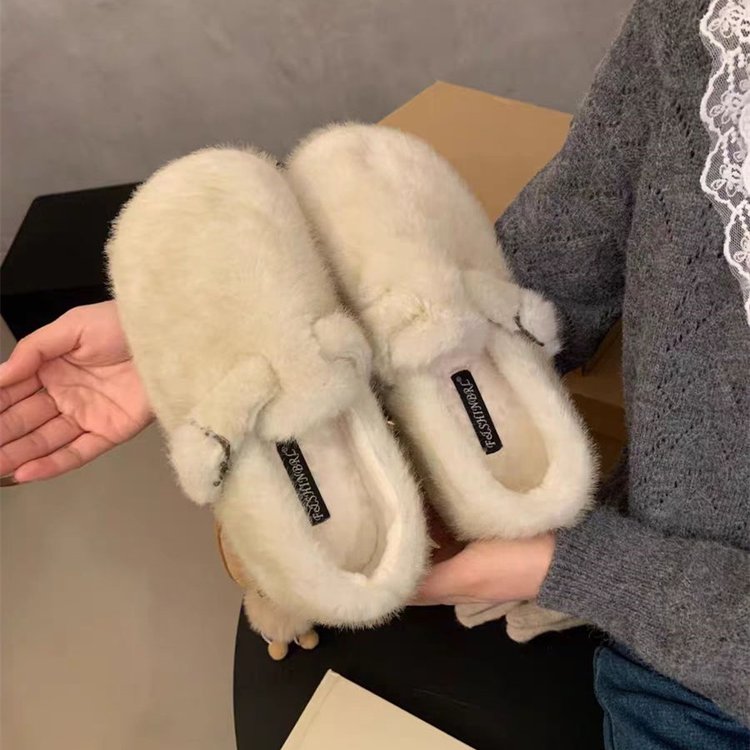 厚底复古加绒勃肯鞋女2025新款秋冬保暖皮带扣毛毛鞋包头拖鞋外穿