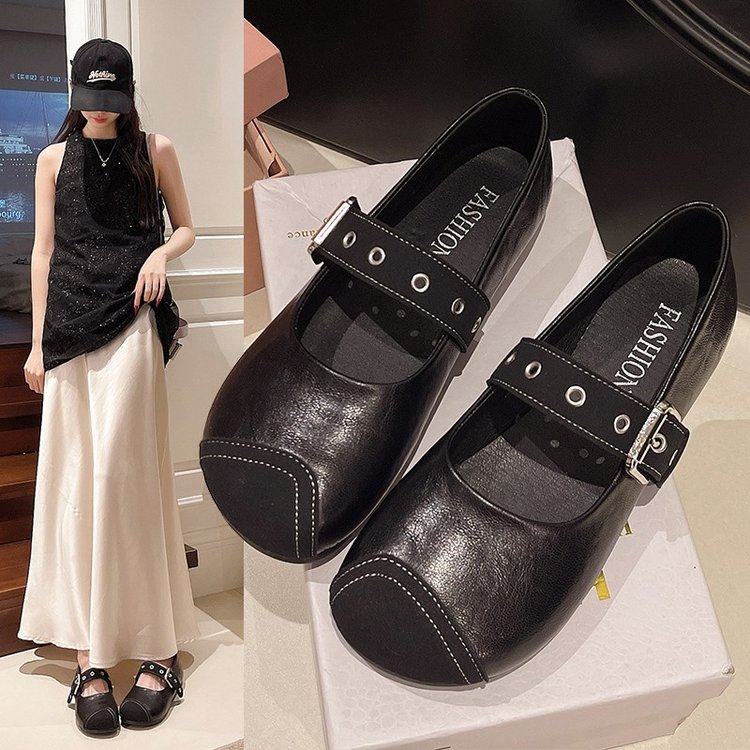 2026冬季新款浅口单鞋女鞋单鞋一字式扣带平底圆头PU浅口橡胶低跟,女鞋,浅口单鞋,淘宝优惠券,粉丝福利购,淘宝优惠卷