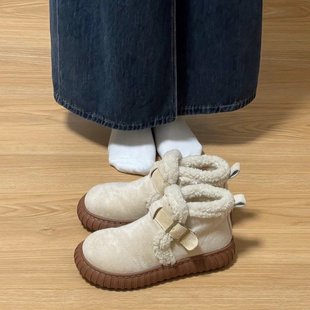 新款 加绒加厚底防滑棉鞋 部落保暖毛毛雪地靴子女2023年秋冬季 时尚